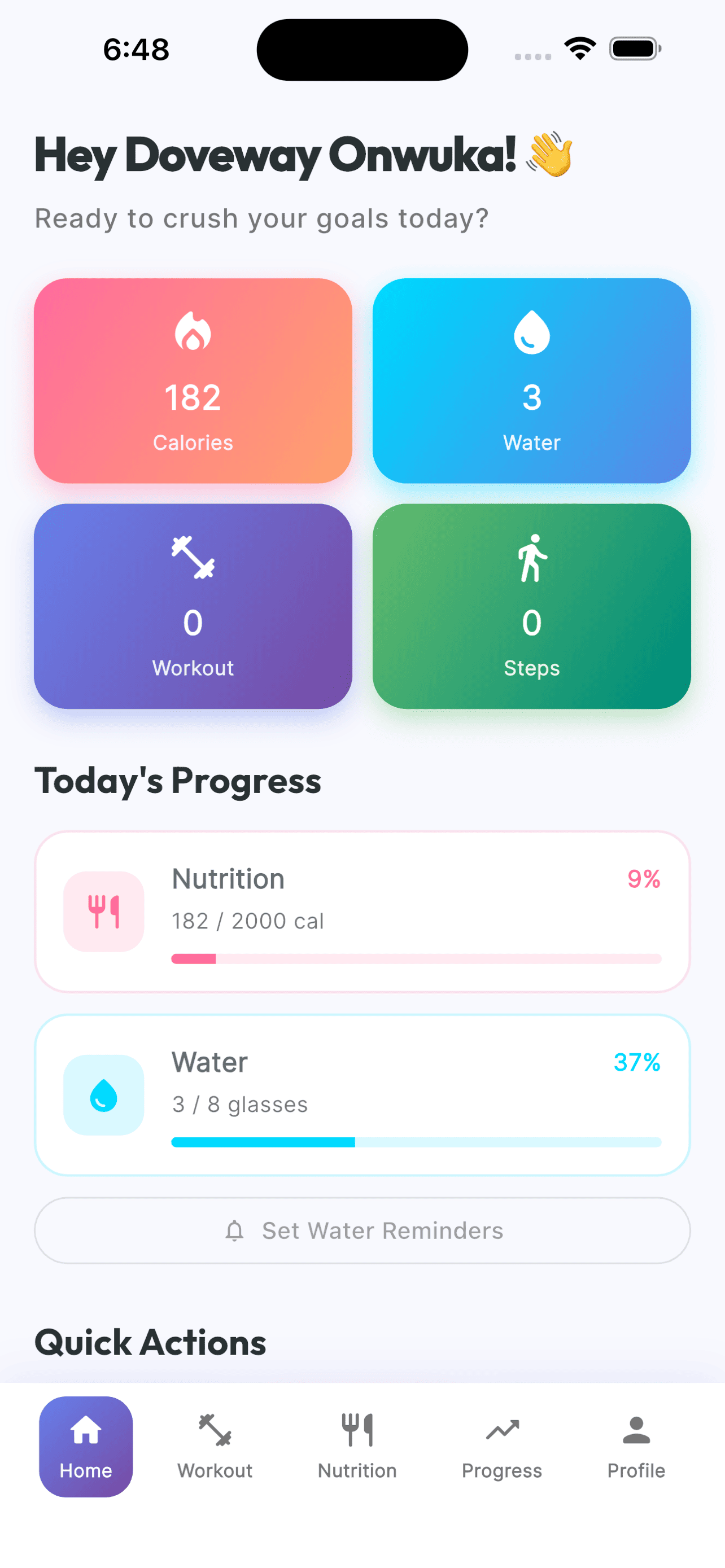 extraFit home screen